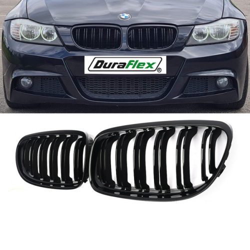 BMW E90 E91 3 Series LCI Facelift Gloss Black Dual Slat Kidney Grille 2009-2012