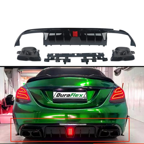 14-18 Mercedes C Class W205 C63 C43 AMG Sedan B Style LED Bumper Diffuser + Exhaust Tips